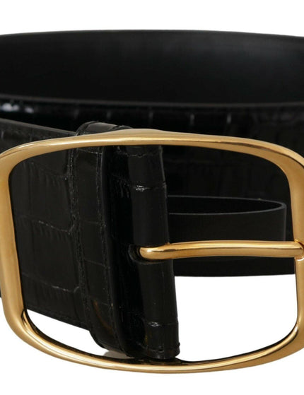 Dolce & Gabbana Black Wide Waist Design Leather Gold Metal Buckle Belt - Ellie Belle