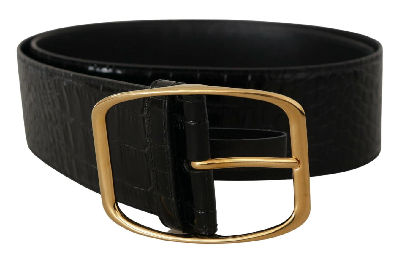 Dolce & Gabbana Black Wide Waist Design Leather Gold Metal Buckle Belt - Ellie Belle