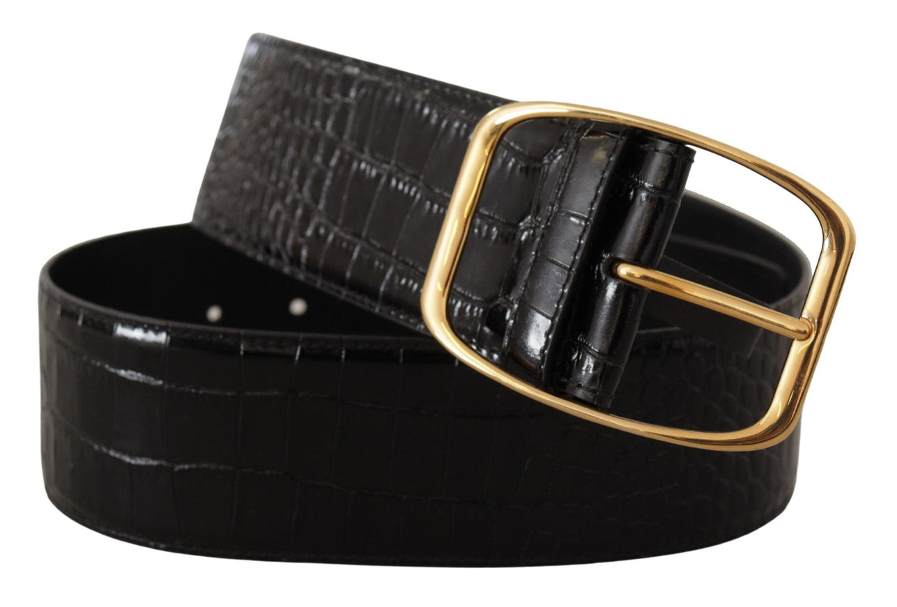 Dolce & Gabbana Black Wide Waist Design Leather Gold Metal Buckle Belt - Ellie Belle