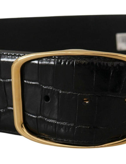 Dolce & Gabbana Black Wide Waist Design Leather Gold Metal Buckle Belt - Ellie Belle