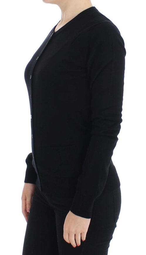 Dolce & Gabbana Black Wool Button Cardigan Sweater Top