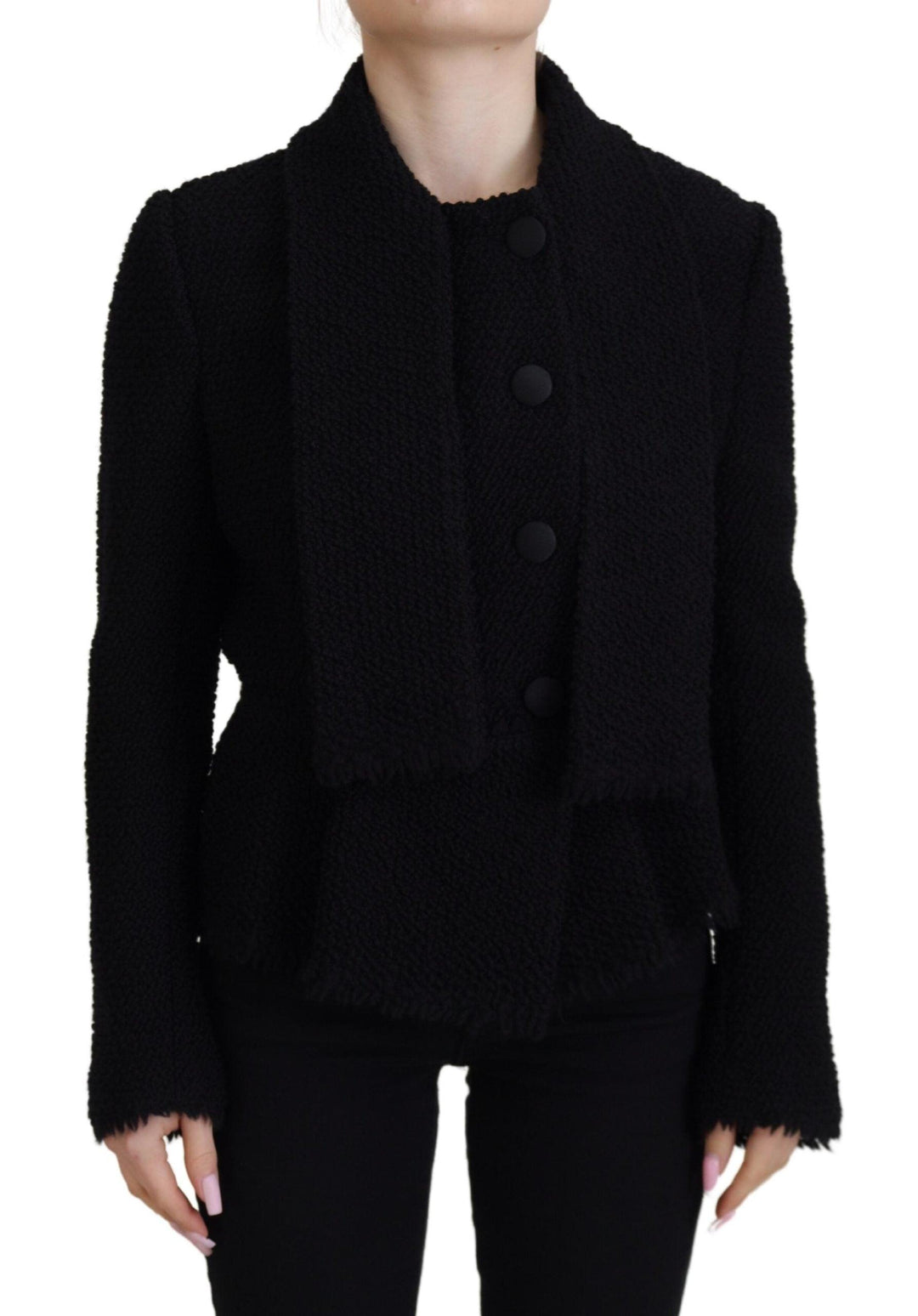 Dolce & Gabbana Black Wool Coat Blazer Wrap Jacket - Ellie Belle