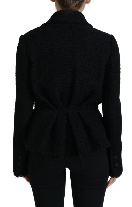 Dolce & Gabbana Black Wool Coat Blazer Wrap Jacket - Ellie Belle