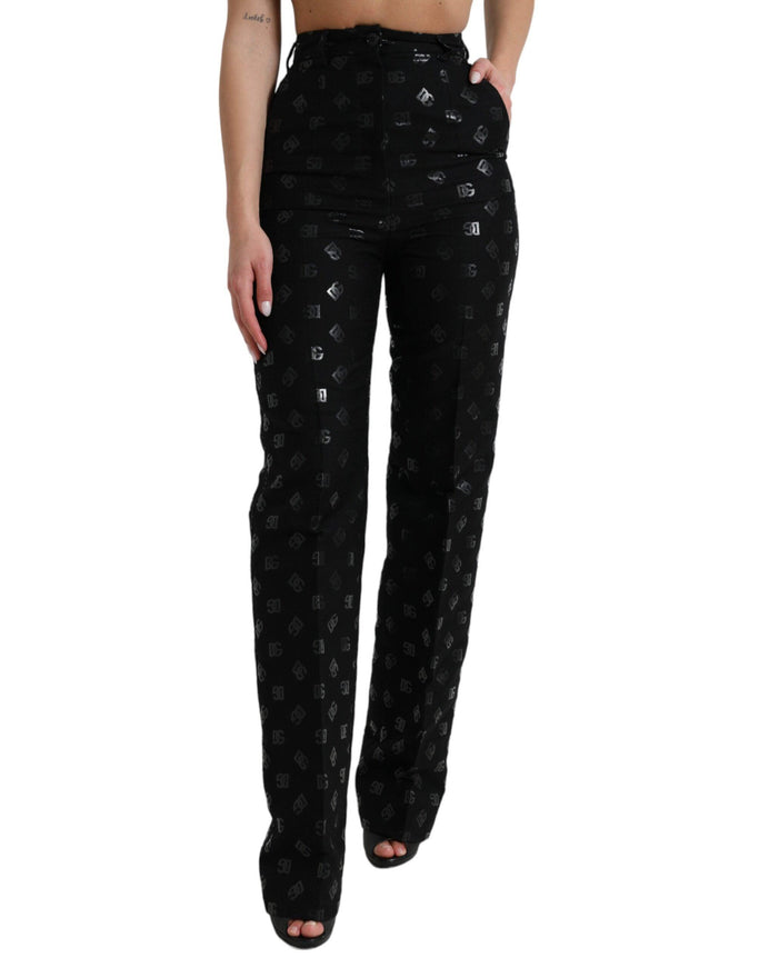 Dolce & Gabbana Black Wool DG Logo High Waist Straight Pants - Ellie Belle