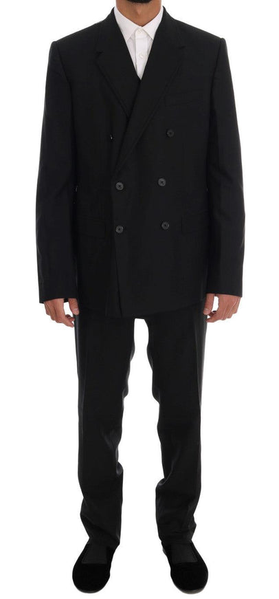 Dolce & Gabbana Black Wool Double Breasted Slim Fit Suit - Ellie Belle