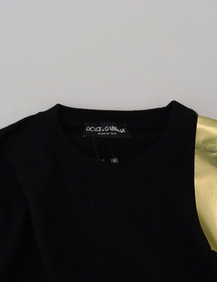 Dolce & Gabbana Black Wool Gold Logo Crewneck Pullover Sweater - Ellie Belle