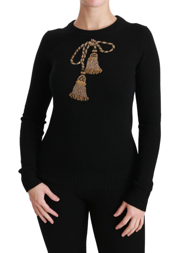 Dolce & Gabbana Black Wool Gold Tassel Pullover Sweater