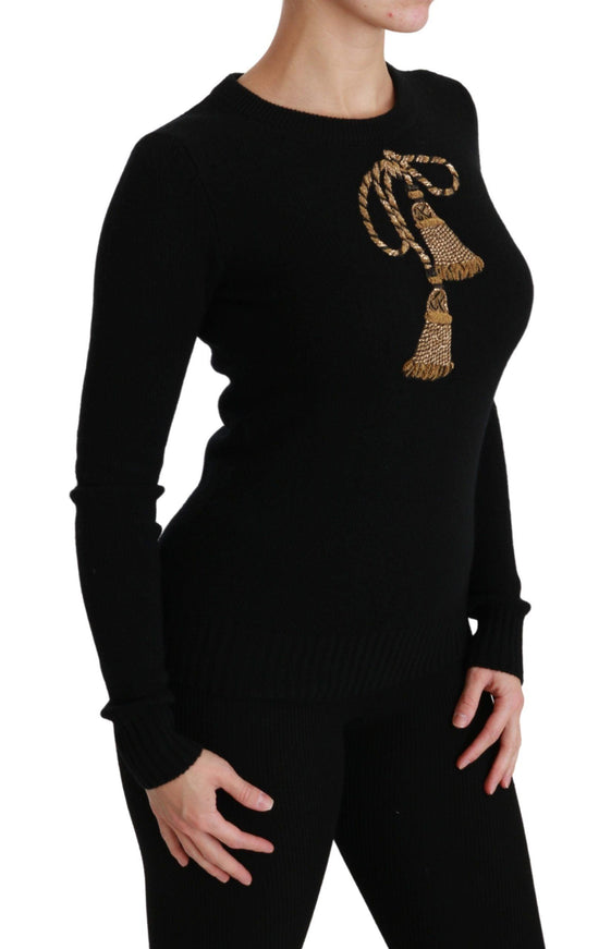 Dolce & Gabbana Black Wool Gold Tassel Pullover Sweater