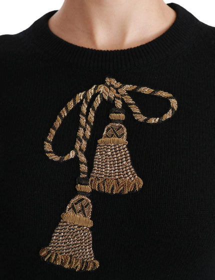 Dolce & Gabbana Black Wool Gold Tassel Pullover Sweater - Ellie Belle