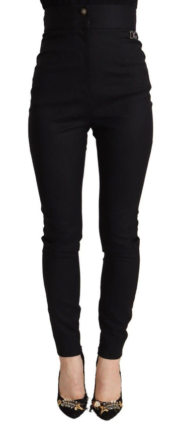 Dolce & Gabbana Black Wool High Waist Amore Logo Slim Fit Pants - Ellie Belle