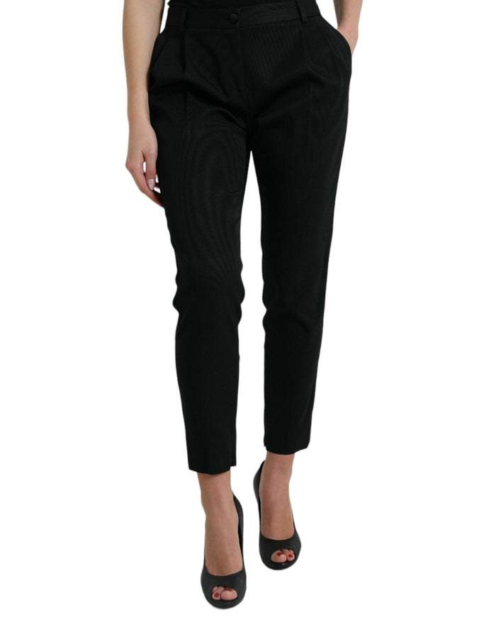 Dolce & Gabbana Black Wool High Waist Cropped Tapered Pants - Ellie Belle