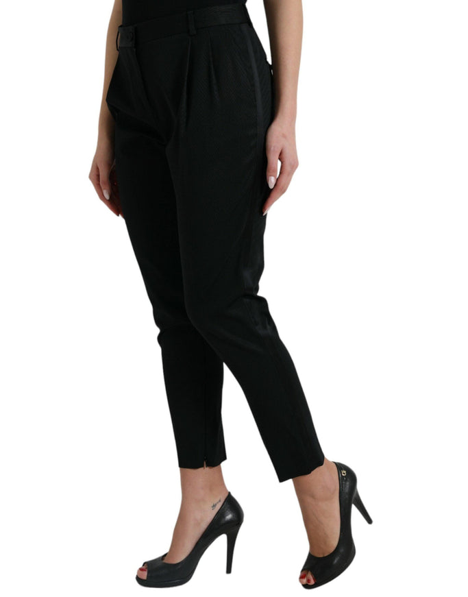 Dolce & Gabbana Black Wool High Waist Cropped Tapered Pants - Ellie Belle