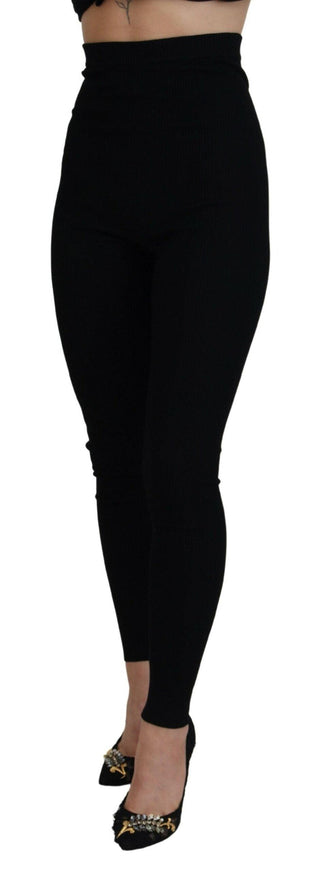 Dolce & Gabbana Black Wool High Waist Leggings Pants - Ellie Belle