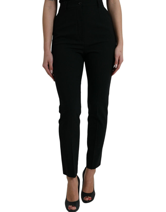 Dolce & Gabbana Black Wool High Waist Tapered Pants - Ellie Belle