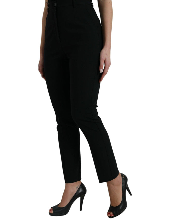 Dolce & Gabbana Black Wool High Waist Tapered Pants - Ellie Belle