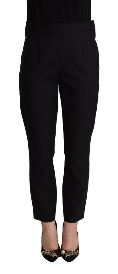 Dolce & Gabbana Black Wool High Waist Trouser Tapered Pants - Ellie Belle