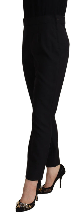 Dolce & Gabbana Black Wool High Waist Trouser Tapered Pants - Ellie Belle