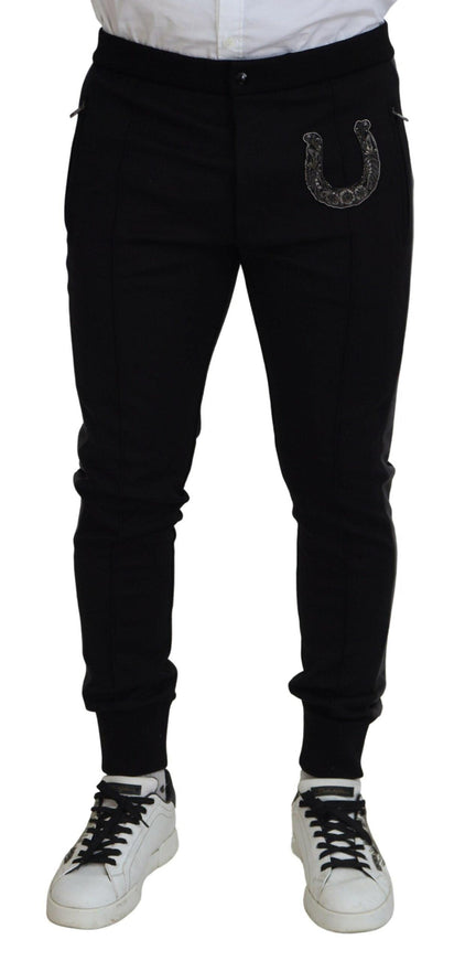 Dolce & Gabbana Black Wool Horseshoe Jogger Pants - Ellie Belle