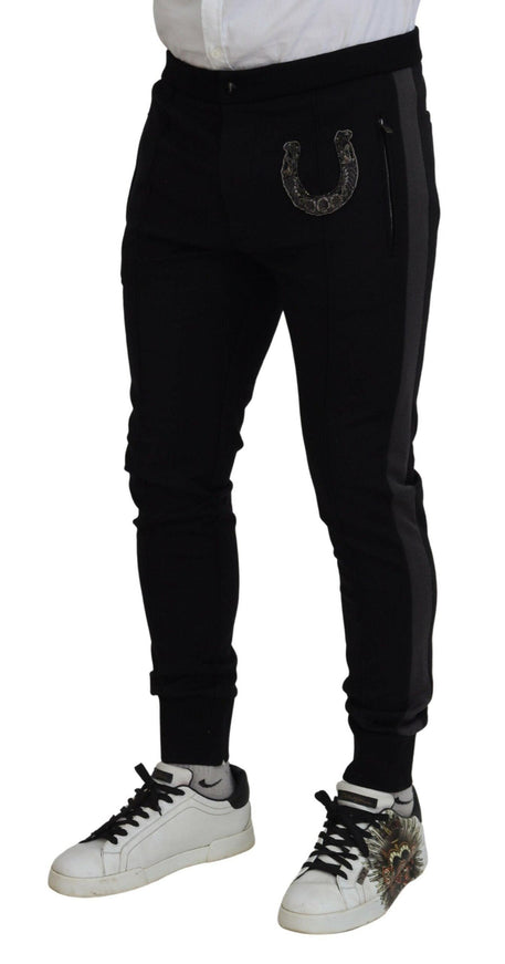 Dolce & Gabbana Black Wool Horseshoe Jogger Pants - Ellie Belle