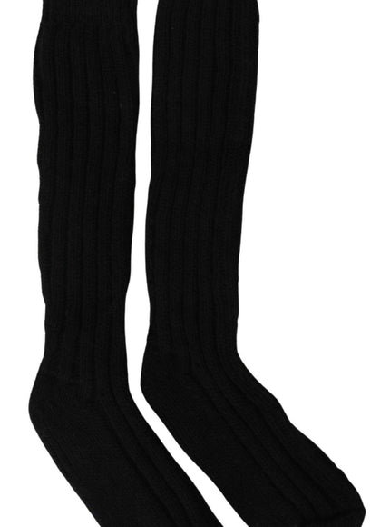Dolce & Gabbana Black Wool Knit Calf Long Women Socks - Ellie Belle