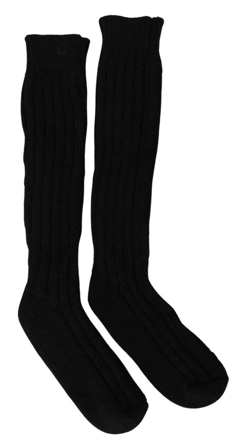 Dolce & Gabbana Black Wool Knit Calf Long Women Socks - Ellie Belle