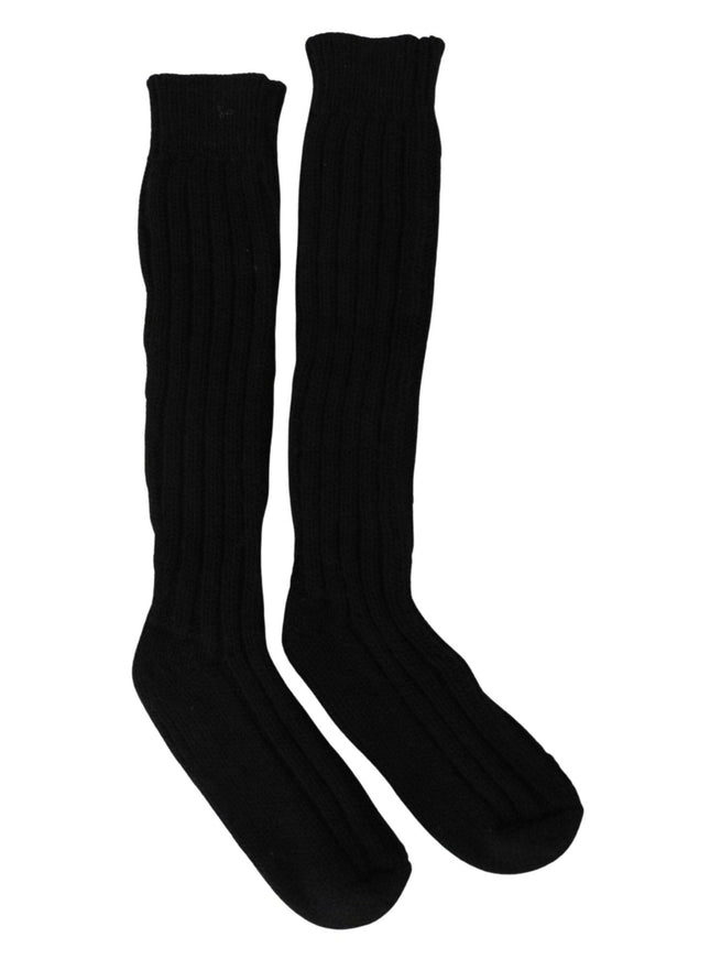 Dolce & Gabbana Black Wool Knit Calf Long Women Socks - Ellie Belle