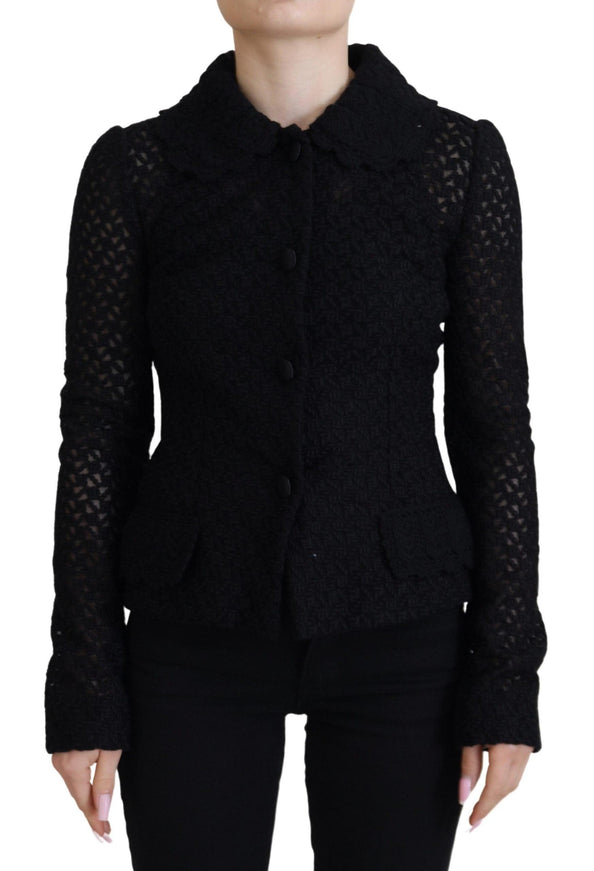 Dolce & Gabbana Black Wool Knitted Button Down Collar Jacket - Ellie Belle