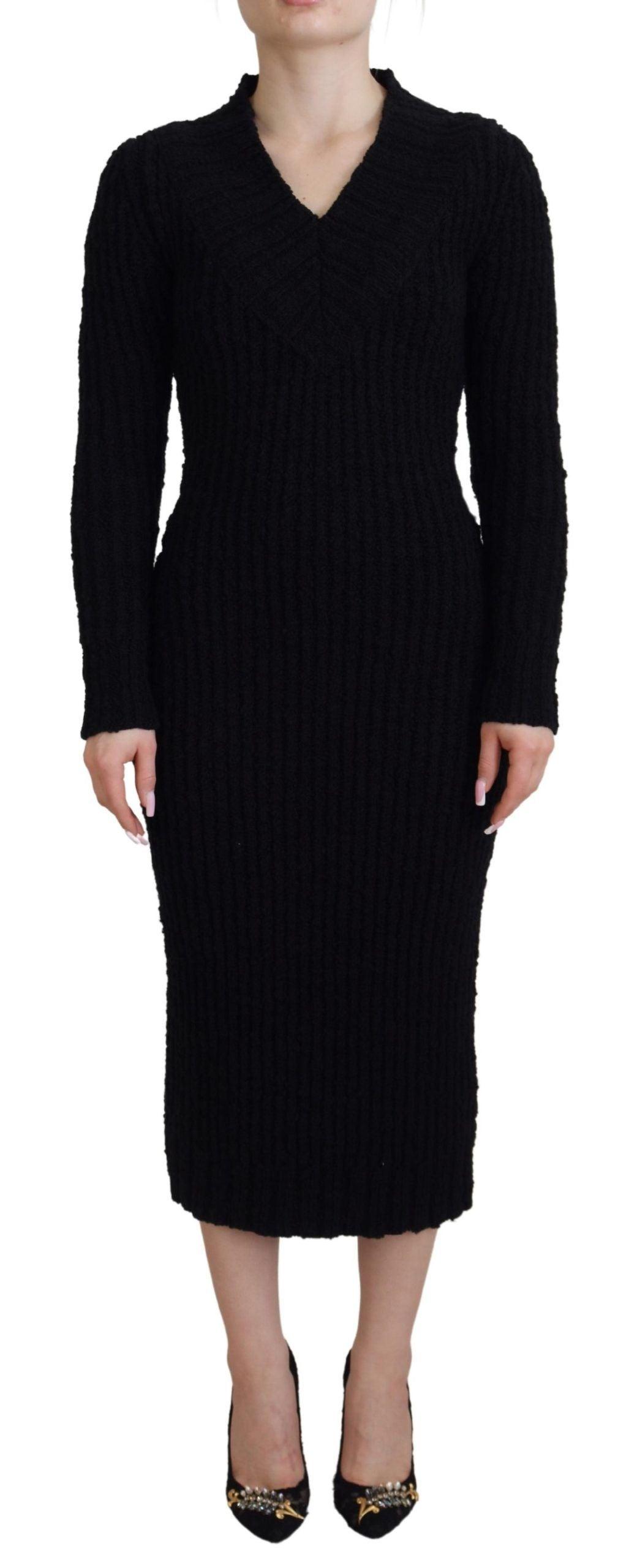 Dolce & Gabbana Black Wool Knitted Sheath Sweater Dress - IT36 | XS Dolce & Gabbana Black Wool Knitted Sheath Sweater Dress - IT36 | XS
