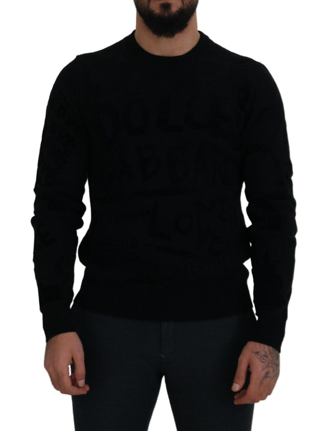 Dolce & Gabbana Black Wool Logo Pattern Crewneck Pullover Sweater - Ellie Belle