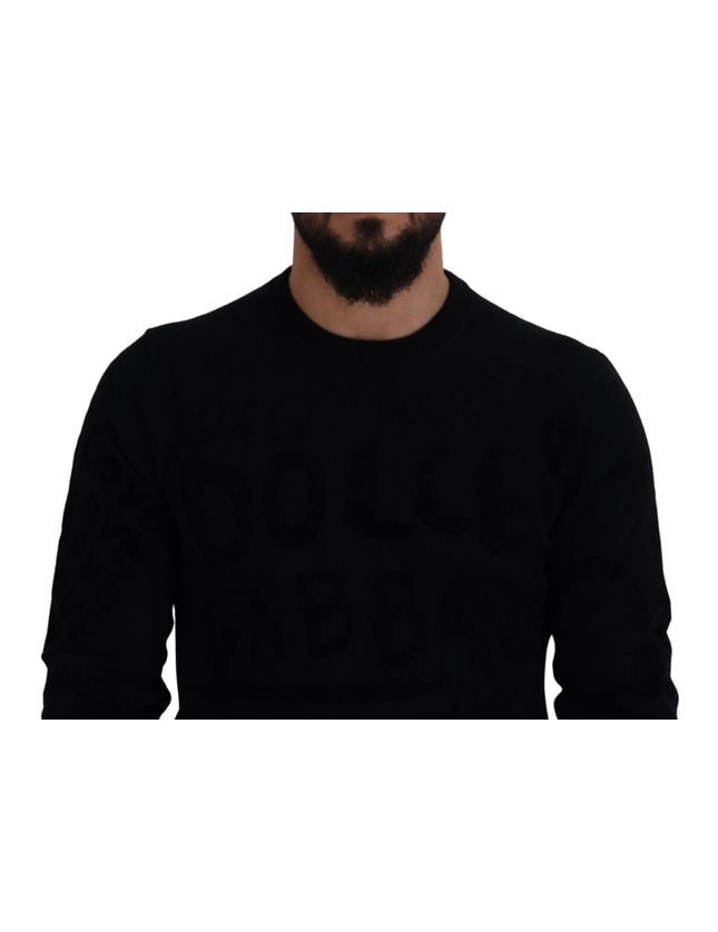 Dolce & Gabbana Black Wool Logo Pattern Crewneck Pullover Sweater - Ellie Belle