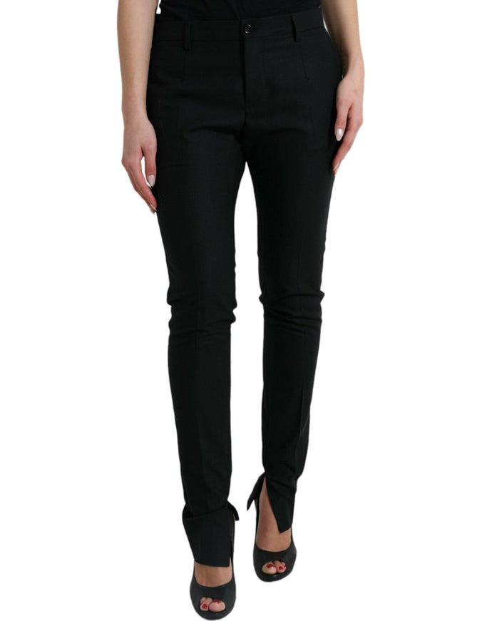 Dolce & Gabbana Black Wool Mid Waist Tapered Pants - Ellie Belle