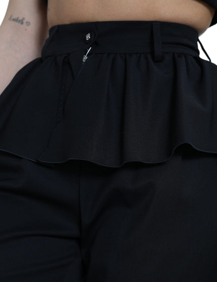 Dolce & Gabbana Black Wool Ruffle High Waist Wide Leg Pants - Ellie Belle