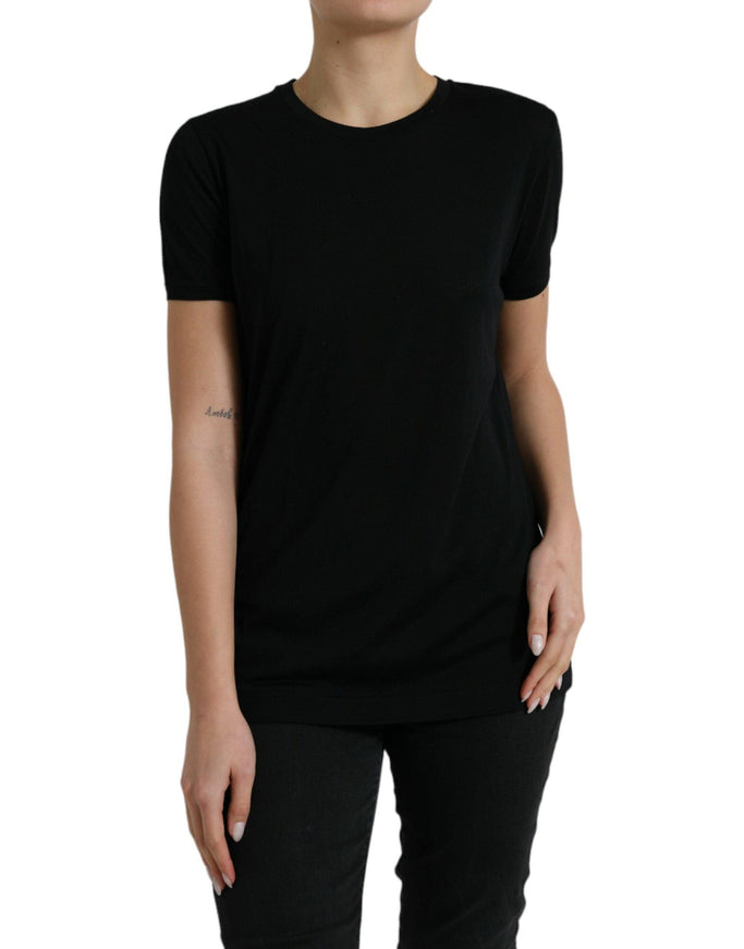 Dolce & Gabbana Black Wool Short Sleeves Crewneck T-shirt Top - Ellie Belle