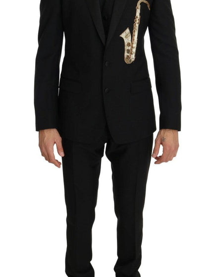 Dolce & Gabbana Black Wool Silk Saxophone Slim Fit Suit - Ellie Belle