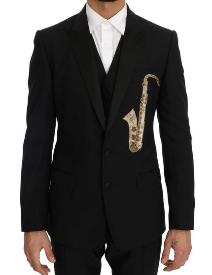Dolce & Gabbana Black Wool Silk Saxophone Slim Fit Suit - Ellie Belle