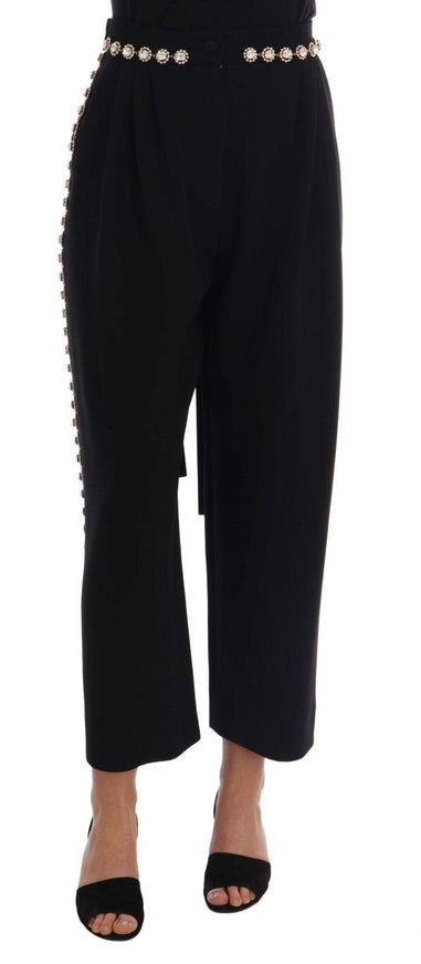 Dolce & Gabbana Black Wool Stretch Crystal Pants