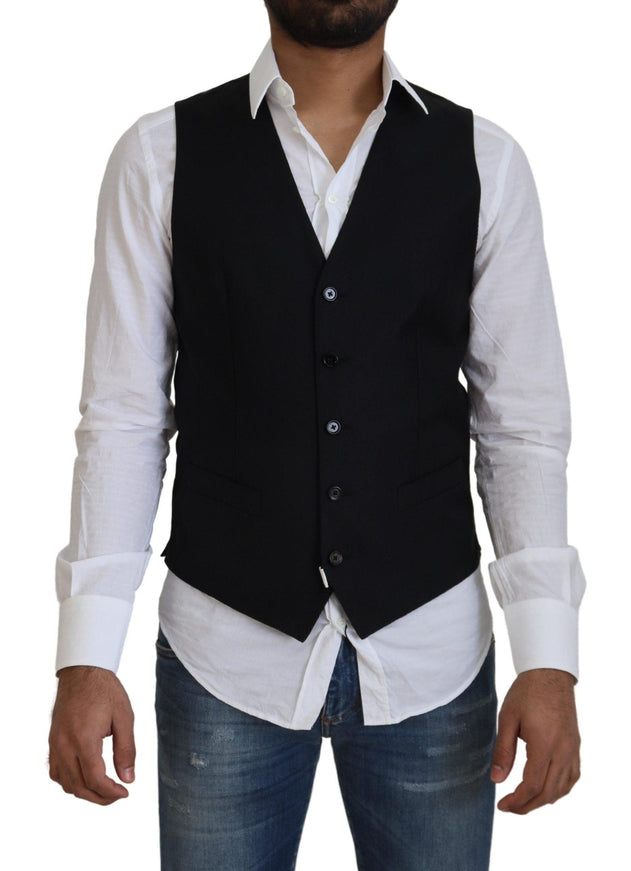 Dolce & Gabbana Black Wool Stretch Waistcoat Formal Vest - Ellie Belle