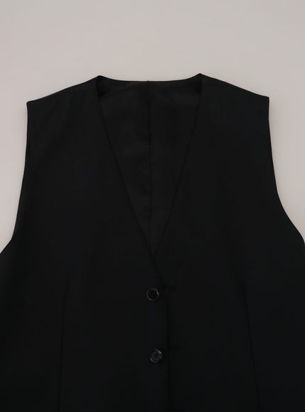 Dolce & Gabbana Black Wool Stretch Waistcoat Formal Vest - Ellie Belle