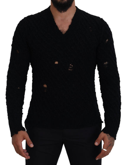 Dolce & Gabbana Black Wool V-neck Knitted Pullover Sweater - Ellie Belle