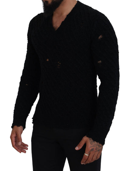Dolce & Gabbana Black Wool V-neck Knitted Pullover Sweater - Ellie Belle