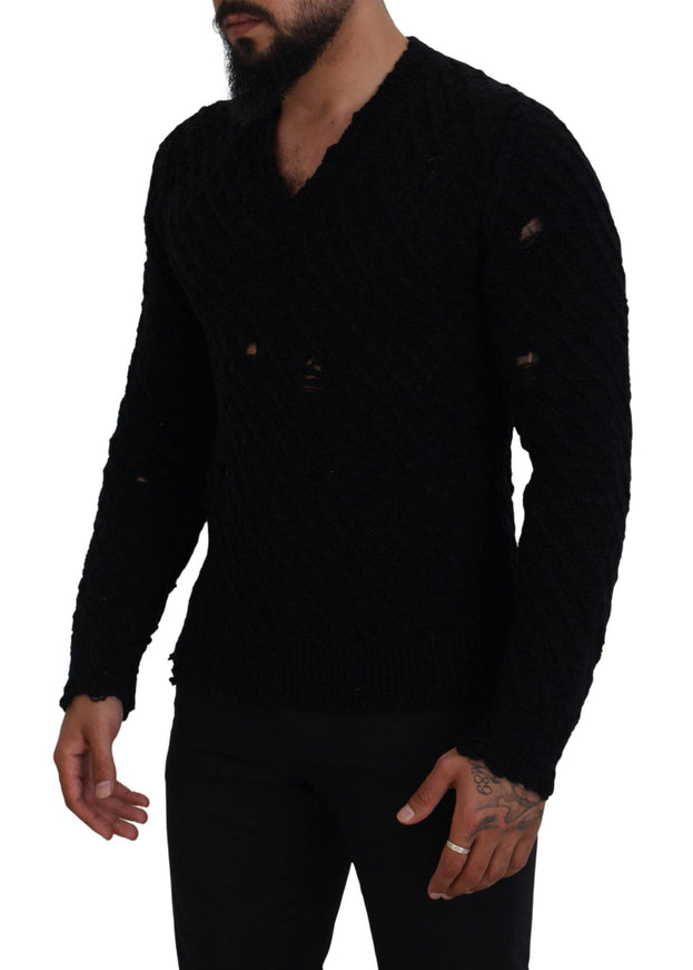 Dolce & Gabbana Black Wool V-neck Knitted Pullover Sweater - Ellie Belle