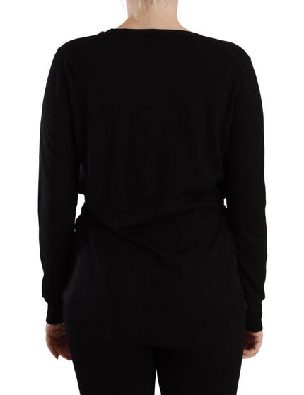 Dolce & Gabbana Black Wool V-neck Long Sleeves Pullover Top - Ellie Belle