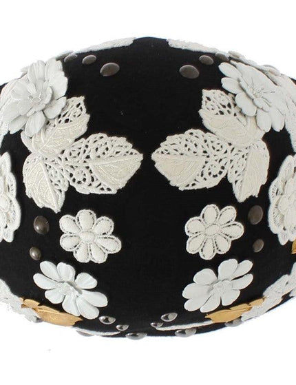 Dolce & Gabbana Black Wool White Floral Gold Leaf Hat - Ellie Belle