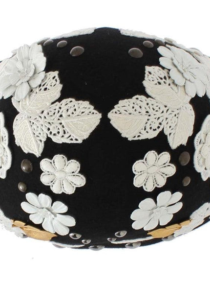 Dolce & Gabbana Black Wool White Floral Gold Leaf Hat