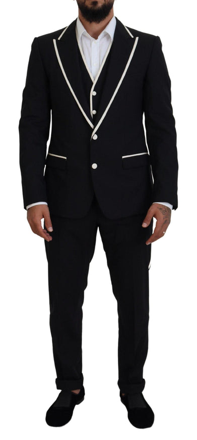 Dolce & Gabbana Black Wool White Silk Slim Fit Suit - Ellie Belle