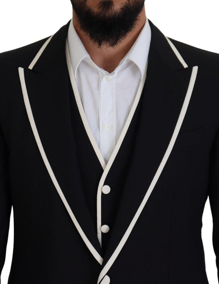 Dolce & Gabbana Black Wool White Silk Slim Fit Suit - Ellie Belle