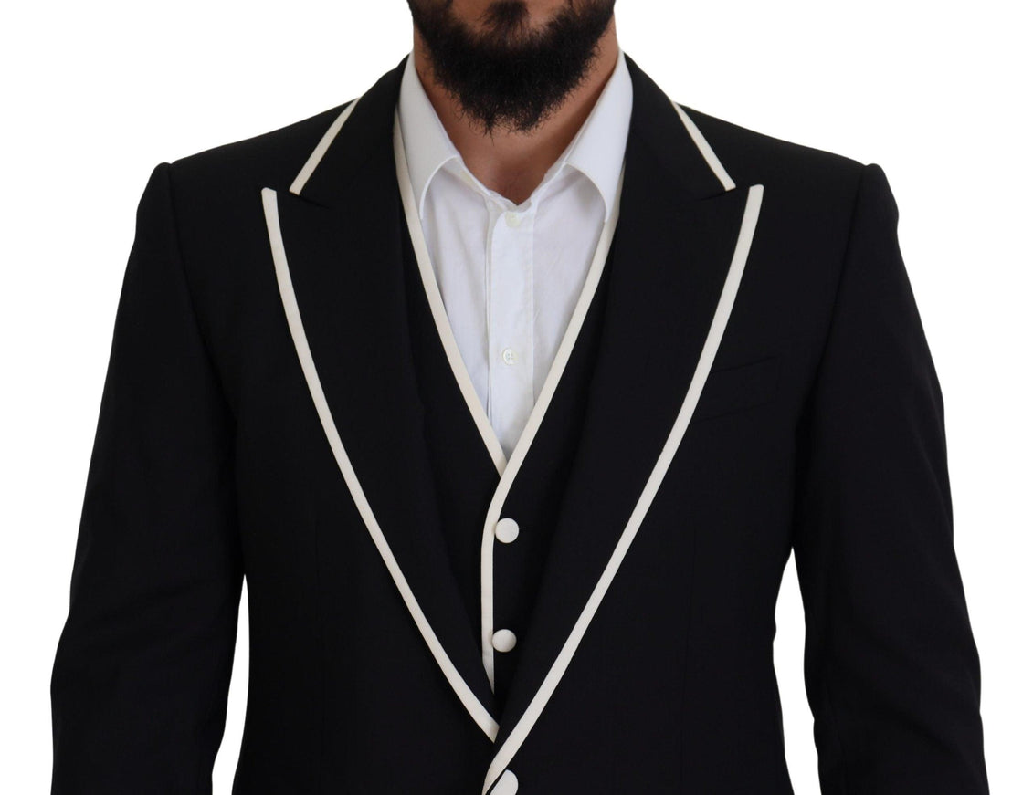 Dolce & Gabbana Black Wool White Silk Slim Fit Suit - Ellie Belle