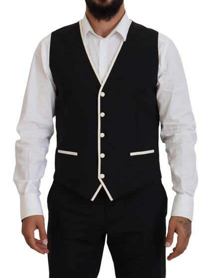 Dolce & Gabbana Black Wool White Silk Slim Fit Suit - Ellie Belle