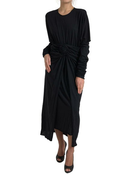 Dolce & Gabbana Black Wool Wrap Sheath Midi Gown Dress - Ellie Belle