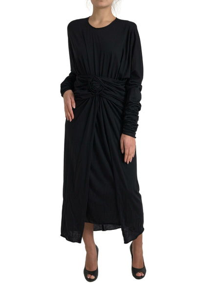 Dolce & Gabbana Black Wool Wrap Sheath Midi Gown Dress - Ellie Belle